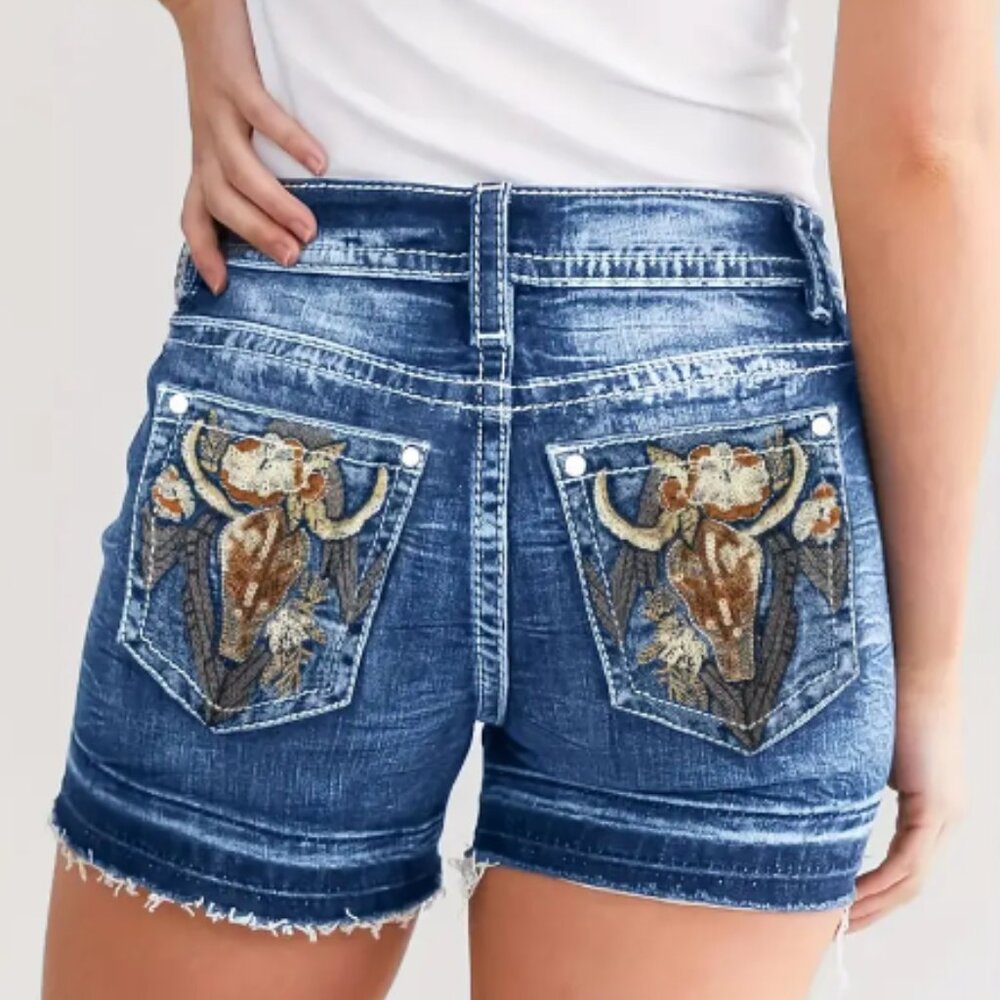 Stretchy Denim Cow Head shorts